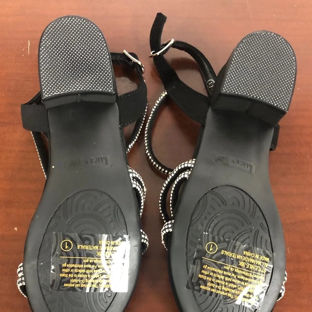 Lucky Top Black Strappy Rhinestone Dress Shoes Sz 1 brand new